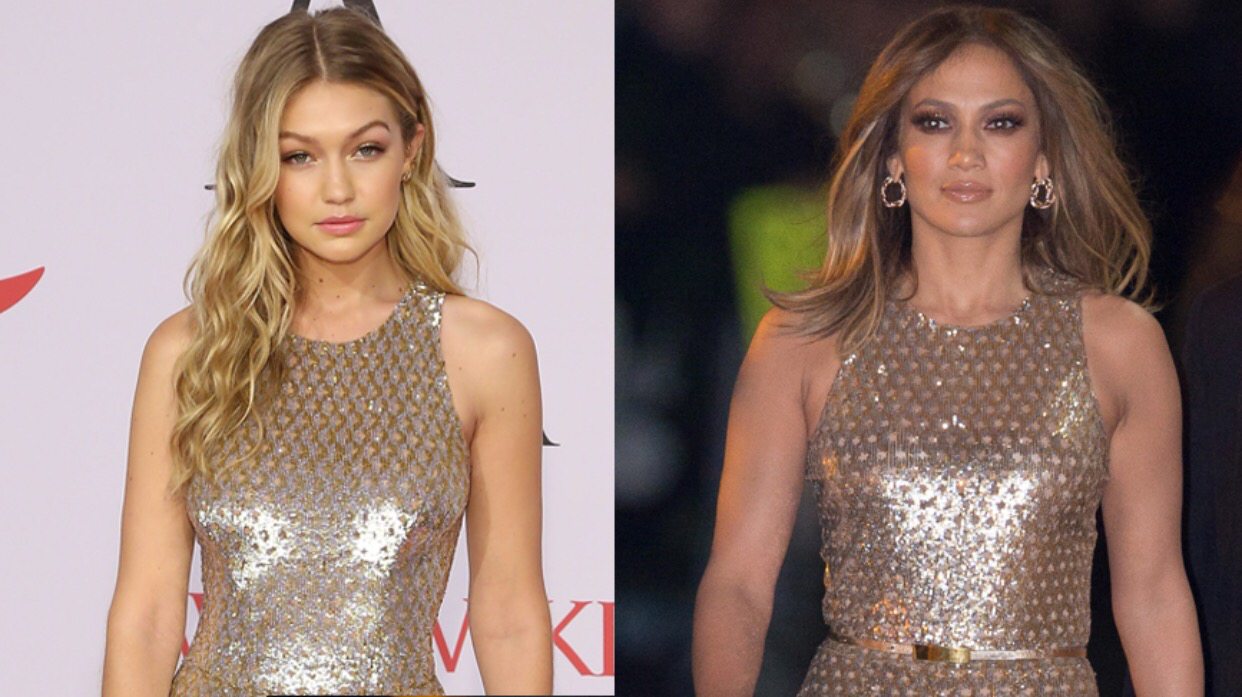 Jennifer Lopez and Gigi Hadid Step Out in the Same Sexy Gold Jumpsuit ...